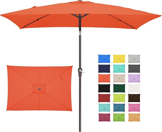 JEAREY 6.5x10 ft Rectangular Patio Umbrellas Outdoor Market Umbrella with Push Button Tilt and Crank, Rectangle Table Umbrella 6 Sturdy Ribs UV Protection for Pool Garden Backyard Deck, Orange