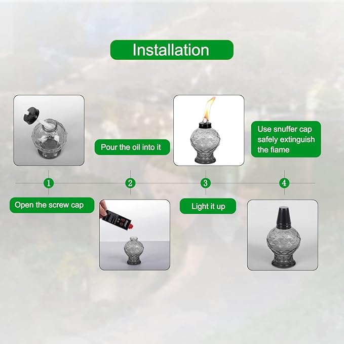 Tewei 4 Pack Grey Table Top Light Torches Outdoor, Mini Glass Torches Lanterns for Outside, Easy to Refill Citronella Torches for Garden Patio Yard Party