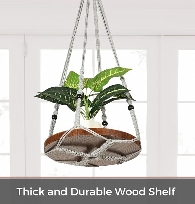 2 Pack Macrame Plant Hanger | Plant Hanger Indoor, Hanging Planter Shelf | Hanging Planter (Light Grey) (1 Large + 1 Medium)
