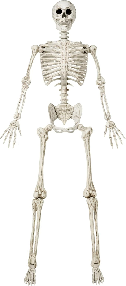 JOYIN 6.9 FT Halloween Skeleton Posable Plastic Full Body Realistic Human Bones with Movable Joints for Indoor Outdoor Halloween Props Spooky Scene Party Decorations(White, No Screwdriver)