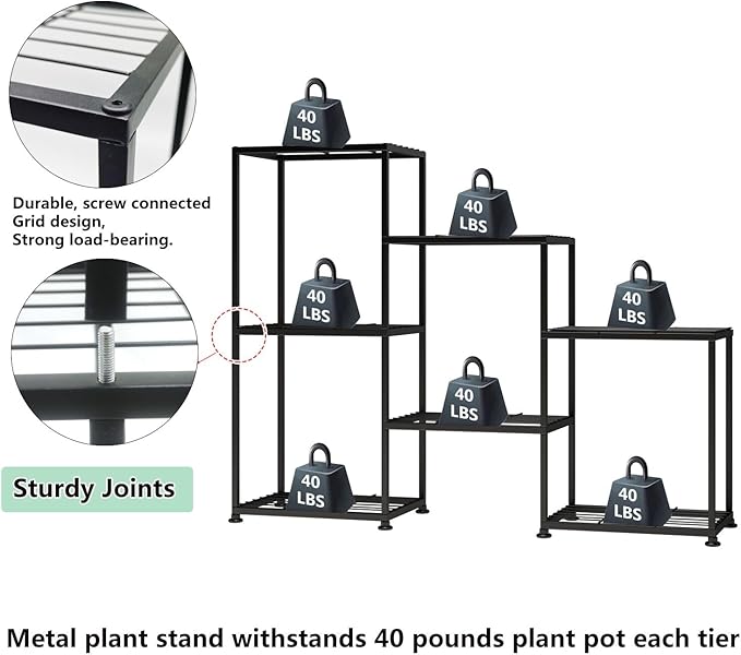 Metal Plant Stand Indoor Metal Plant Stands Outdoor Tiered Plant Shelf for Multiple Plants, 3 Tiers 7 Potted Ladder Plant Holder Table Plant Pot Stand for Window Garden Balcony Living Room