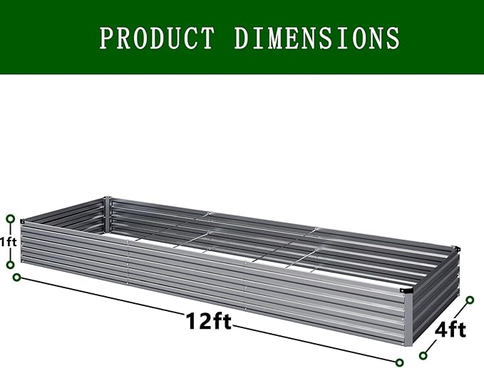 Galvanized Raised Garden Bed,2 Pcs 12×4×1FT Metal Planting Box for Outdoor Vegetable, Herb,Planter Gardening (Silver)