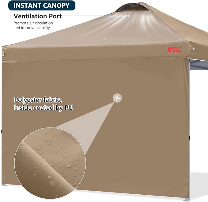 MASTERCANOPY Durable Pop-up Canopy Tent with 1 Sidewall (6.6'x6.6',Khaki)