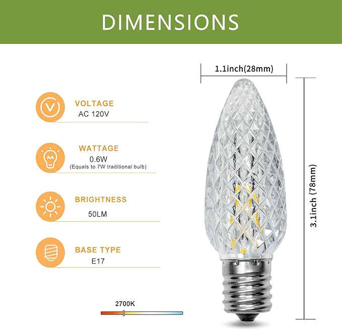 100Pack C9 Replacement LED Light Bulbs, Strawberry Christmas Bulb 2700K Soft White Shatterproof & Waterproof Outdoor String Light Bulbs, E17 Candelabra Base Edison Bulbs for Holiday Decoration