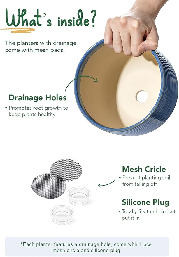 LE TAUCI Ceramic Plant Pots, 5.1 + 6.4 Inch Footed Pots for Plants, Modern Flower Pots for Home and Office, Indoor Planters with Drainage, Reactive Glaze Blue