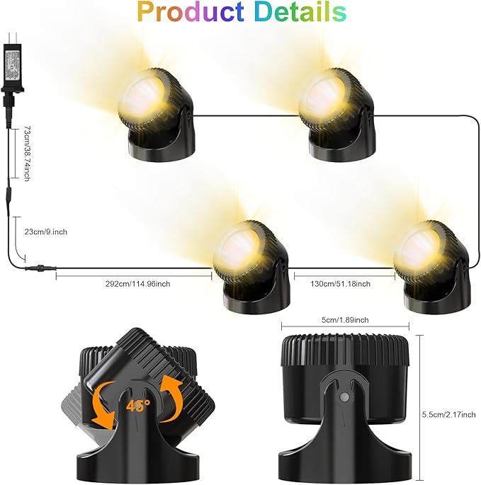 RGB Underwater Pond Lights, 20 Colors Dimmable Fountain Lights with Timer, IP68 Waterproof Underwater Submersible Led Lights with Remote Control for Outdoor Ponds Aquarium Garden Pool (Set of 4)