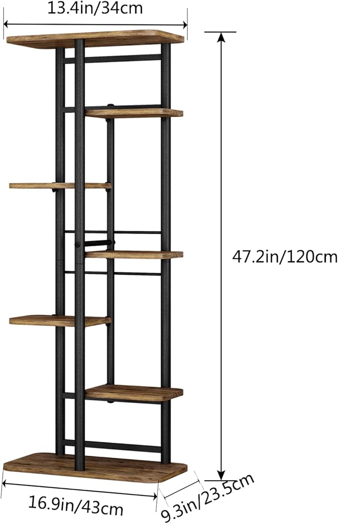 LINZINAR Plant Stand 7 Tier 8 Potted Multiple Flower Pot Holder Shelf Indoor Outdoor Planter Rack Storage Organizer for Patio Garden Corner Balcony Living Room (7 Tier-8 Potted, Black)