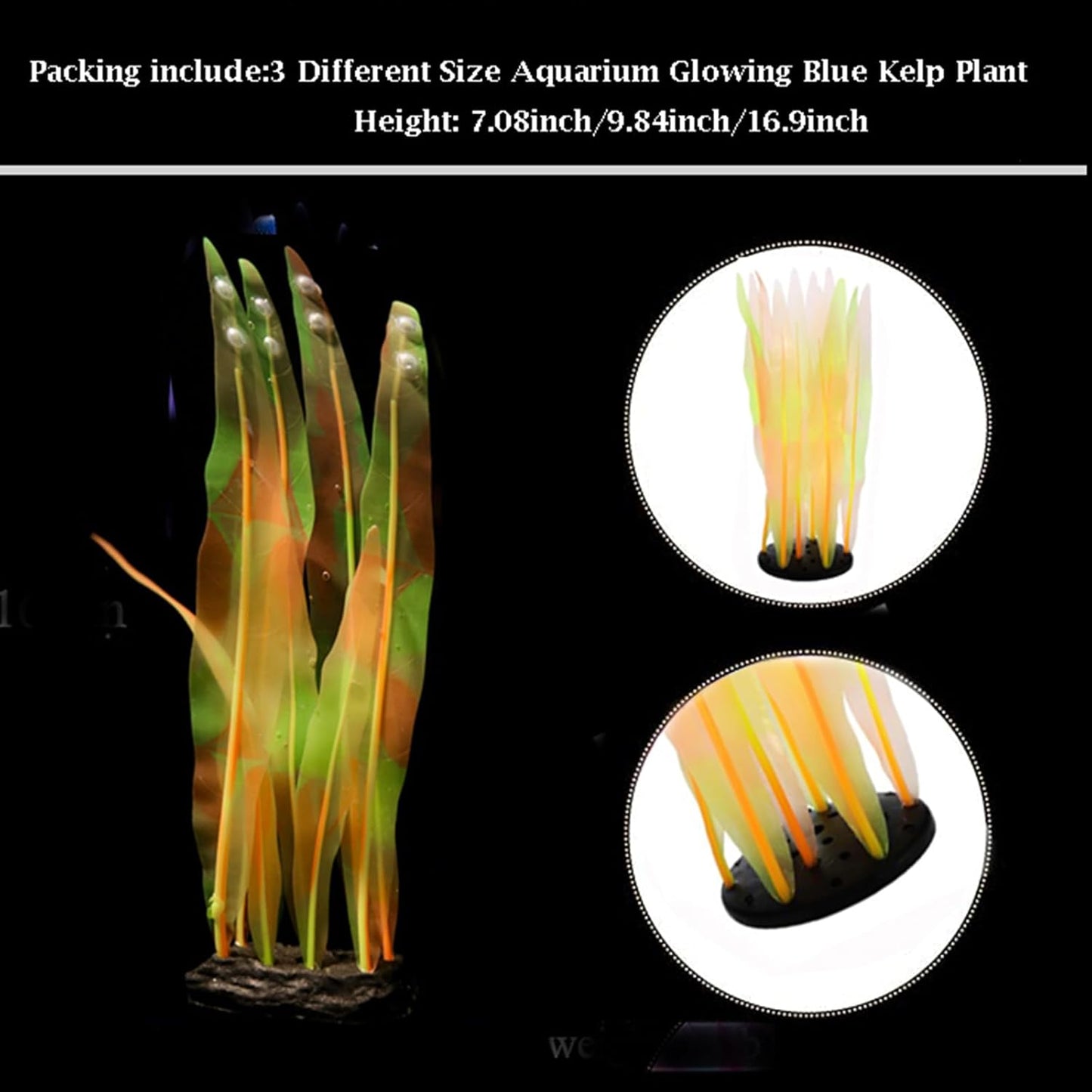 3Pcs Soft Silicone Aquarium Plants Set Glowing Kelp Fish Tank Plants Decor Artificial Orange Aquarium Plant Simulation Artificial Water Grass for Fish Tank,7.08in9.84in16.9in