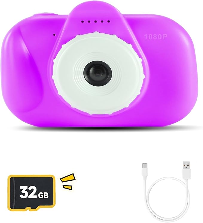 Kids Digital Camera Toy, Birthday for Girls Age 3-8, 1080P Video Camcorder, Cute Soft Case for Toddlers with 32GB SD Card