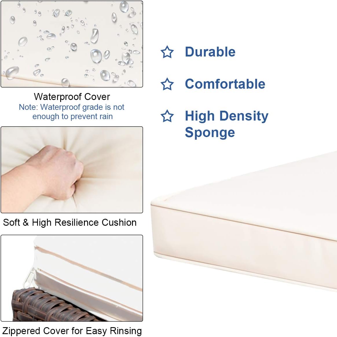 Tangkula Patio Bar Set, 3 Piece Outdoor Rattan Wicker Bar Set with 2 Cushions Stools & Glass Top Table, Outdoor Furniture Set for Patios Backyards Porches Gardens Poolside (Beige)