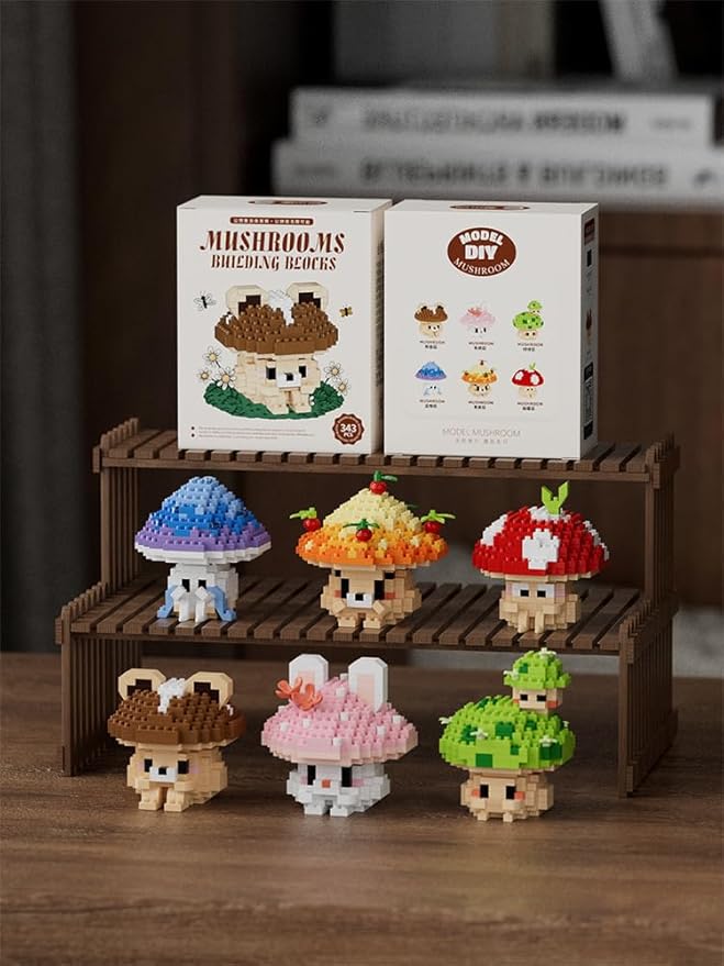 6 Set Mini Cute Mushroom Animals Building Toy Set Adorable Plant Blocks for Creative Play Bonsai Botanical Collection