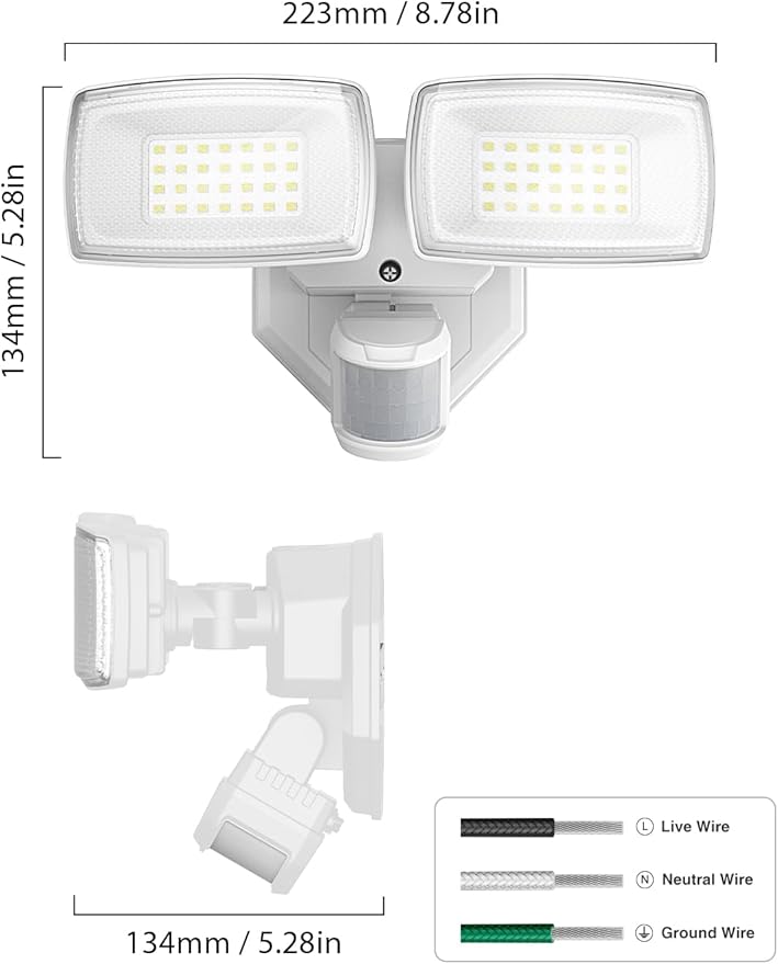 Onforu 32W 2 Head Motion Sensor Outdoor Lights, 3200LM 6500K LED Security Light, Dusk to Dawn, Motion Detector Light for Outside, IP65 Waterproof Flood Lights for Garage, Yard(White)
