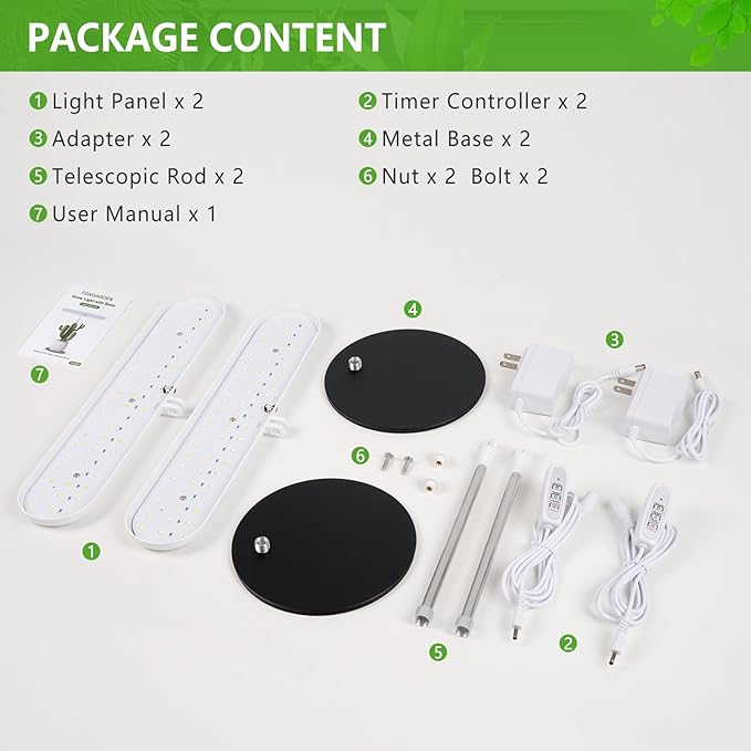 FOXGARDEN® Grow Light, Full Spectrum Desktop Grow Lamp with Base, Bright LED Plant Light with Auto On/Off Timer 4/8/12H, 4 Dimmable Brightness, Height Adjustable, Ideal for Indoor Plants, 2 Packs