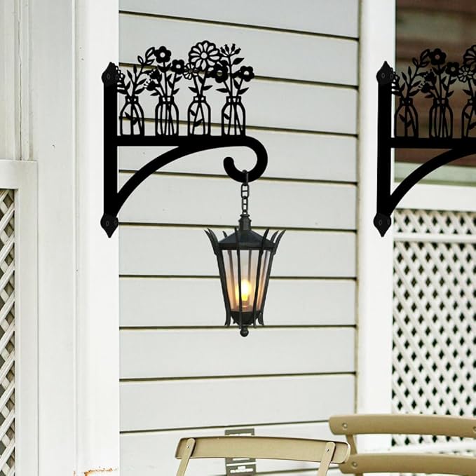 peacoblue Iron Plant Hangers Hooks for Outdoor Indoor Hanging Plants Flower Fern Pots Lantern Bird Feeder,12"x15" Weather Resistant Metal Wall Holder for Porch Garden Farmhouse(Vase and Wildflower)
