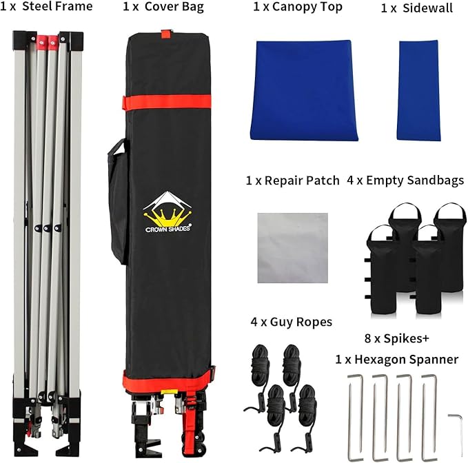 CROWN SHADES 8x8 Pop Up Canopy with 1 Side Wall - Beach Tent with One Push Setup - Outdoor Sun Shade for Events, Parties, Camping - Gazebo with STO-N-Go Cover Bag (Navy Blue)