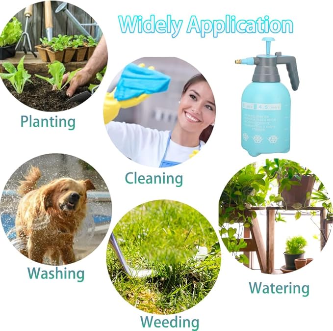MRPAPA Garden Pressure Sprayer, 2 Liter/4.5 Pints, Handheld Pressure Plant Spritzer, Set of 2,Blue