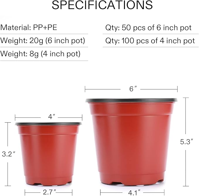 VIVOSUN 50 Pcs 6 Inch Plastic Plant Nursery Pots, Seed Starting Pot, Flower Plant Container for Seedlings, Cuttings, Transplanting
