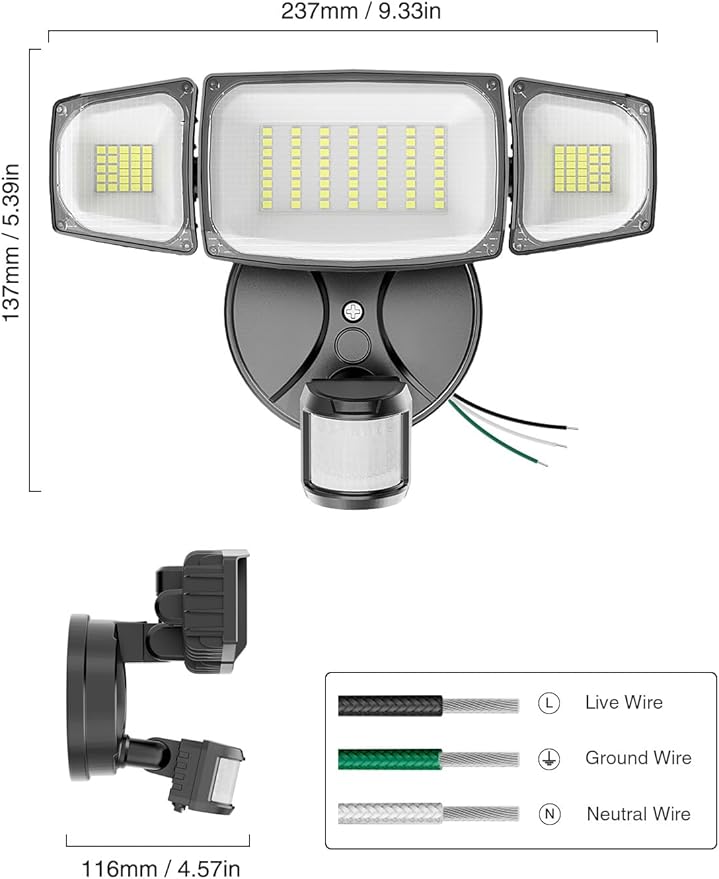 Olafus 80W Motion Sensor Outdoor Lights, 8000lm Hardwired Motion Flood Light Dusk to Dawn, IP65 Waterproof LED Security Floodlights, 6500K Motion Detector Lights for Outside, Black