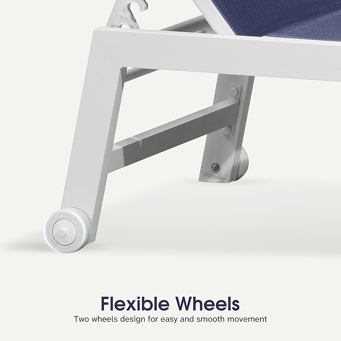 PURPLE LEAF Outdoor Chaise Lounge Adjustable Sunbathing Recliner with Side Table Navy Blue 2 Sets