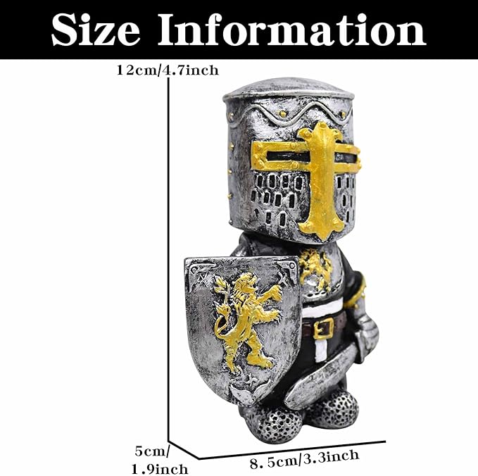nezababy Knight Gnomes Guard Garden Statue Decoration Medieval Wee Crusader Battle Swordsman Fighting Outdoor Figurines Lawn Decor Resin (A)