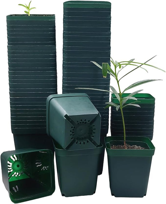 Square Nursery Seedling Pot 3.5 Inches 90 Pcs, Small Nursery Pot Plastic Thick and Sturdy Seed Start Germination Pot for Plant Propagation and Seeding(Green,3.54 Inches, 90Pcs)