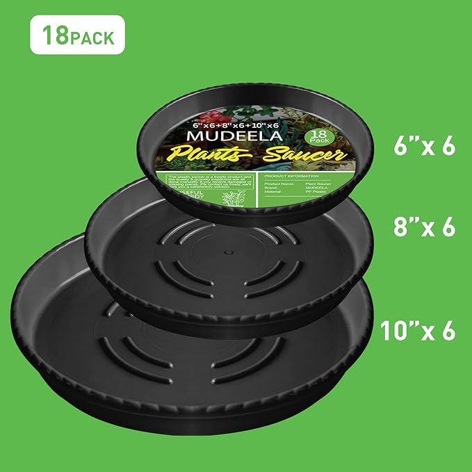 18 Pack Plant Saucers of 6 inch & 8 inch & 10 inch , Durable Plant Trays for Indoors Outdoors, Clear Plastic Flower Plant Pot Saucer, Made of Thicker, Stronger Plastic, with Taller Design (6"+8"+10")