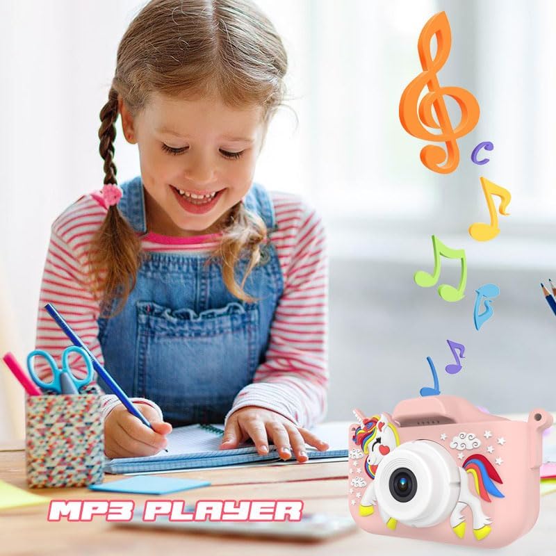 Kids Camera Toys,48MP Dual Lens with 64G SD Card and Cartoon Soft Cover for 3-8 Year Old Girls Boys (PinkDJS)