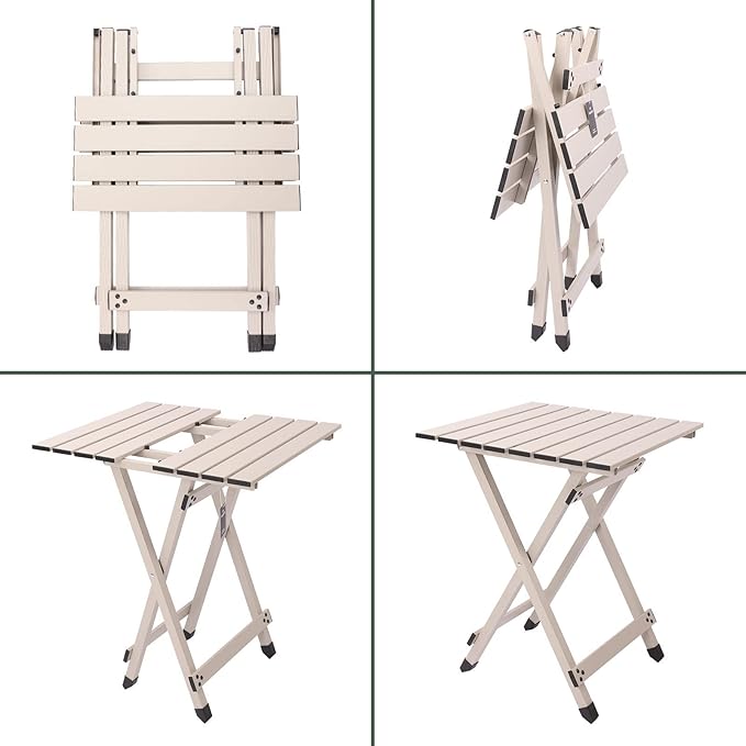 SUNNYFEEL Folding Camping Table - Lightweight Aluminum Portable Picnic Table, 18.5x18.5x24.5 Inch for Cooking, Beach, Hiking, Travel, Fishing, BBQ, Indoor Outdoor Small Foldable Camp Tables