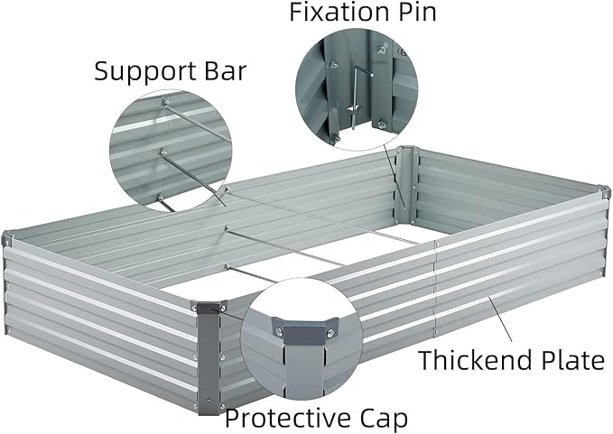 2 Pack 6x3x1FT Galvanized Raised Garden Beds Kit Outdoor Metal Gardening Planter Box for Vegetable Elevated Flower Herbs,Gray