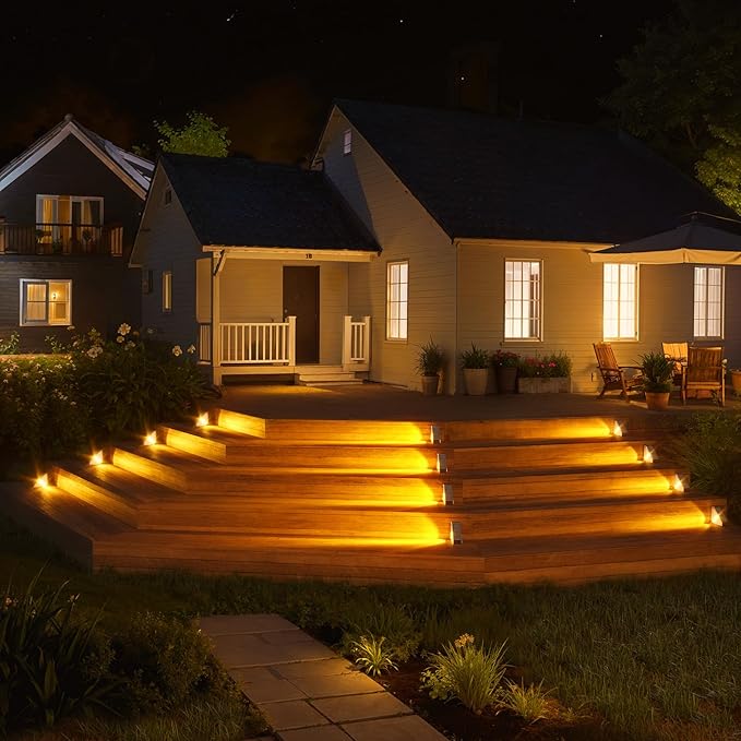 KINKAI Solar Stair Lights for Outside, 14 Pack Outdoor Step Light Waterproof LED Triangle Deck Lighting for Garden, Patio, Yard, Front Door, Porch Decor (Warm Light)