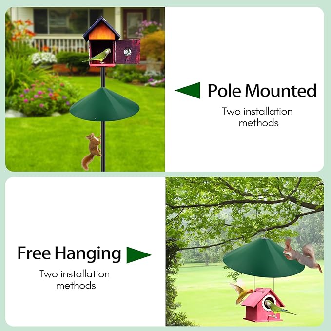 24-inch Large Outdoor Squirrel Baffles for Bird Feeders Pole, Squirrel Baffle with Metal Frame, Squirrel Guard for Bird Houses, Two Way Use, Green Color