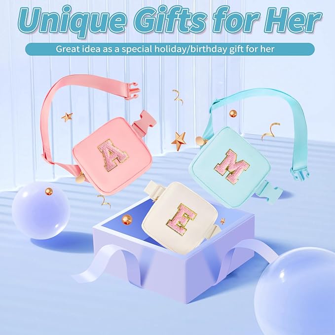 Mini Belt Bag Fanny Pack with Initials Letter Patch Small Crossbody Bags Cute Stuff Birthday Gifts for Teenager Girls Trendy Stuff for Teens - I,Blue