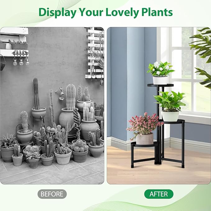 Tall Plant Stand Indoor Outdoor, Corner Metal Flower Pot Stands for Multiple Plants,3 Tier Heavy Duty Plant Shelf for Patio Garden Balcony Living Room Bedroom (3 tier 01)