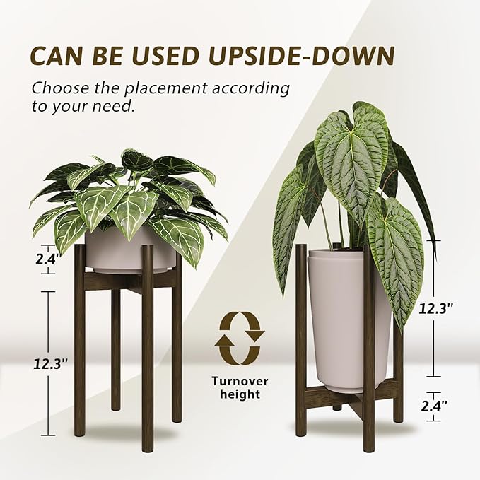 Adjustable Plant Stand Indoor, Bamboo Plant Holder 8 to 12 Inches, Small Tall Planter Stand for Indoor Plants, Single Floor Plant Stand for Living Room Balcony Bedroom, Tea Brown