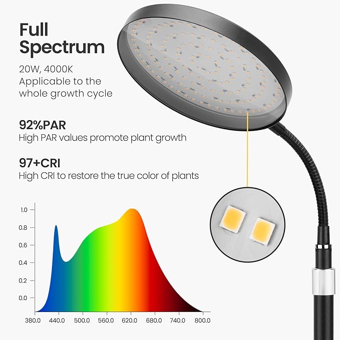 Plant Grow Light, LED Growing Light Full Spectrum for Indoor Plants with Brightness Settings,Height Adjustable, Automatic Timer, 5V Low Safe Voltage,Idea for for Large Tall Small Plants