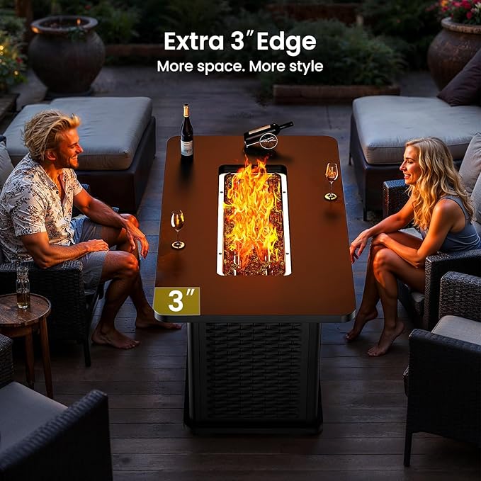 Ciays 43-Inch Rectangular Propane Fire Pit with 60,000 BTU Output, Gas with Cover and Rocks, Table CSA-Certified 2 in 1Table Gatherings Parties with 304 Stainless Steel H-Burner