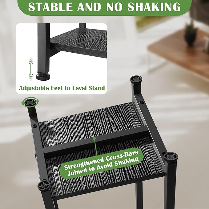 Extra Tall Plant Stand Indoor,40 Inch Plant Stands,2 Tier Metal Plant Stand with Heavy Duty Wood,Black