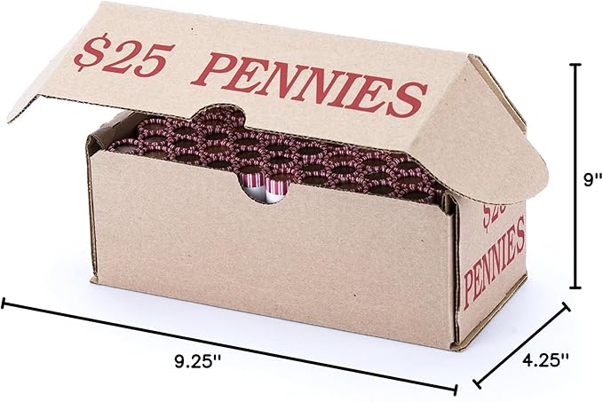 Penny Storage Box Red Holds 50 Wrapped Coin Rolls, 10 Boxes
