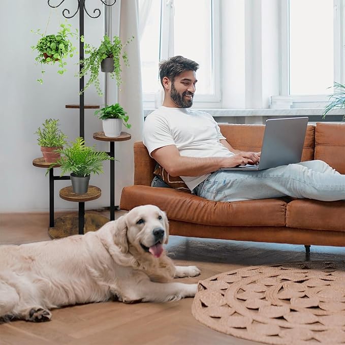 Plant Stand Indoor Outdoor, 4 Tier Hanging Plant Stands, Multiple Plant Display Rack Flower Pot Stand,61'' Tall Metal Plant Holder for Living Room Balcony Garden Patio Black