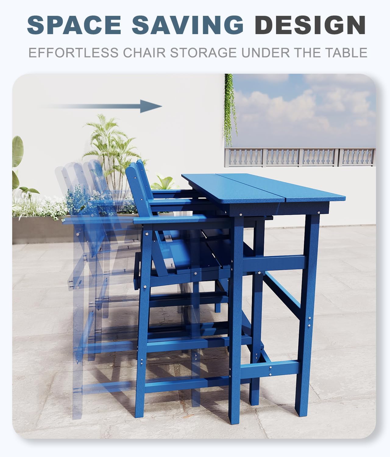 Bar Height Patio Table and Chairs Set, HDPE Outdoor Adirondack Bar Chairs and Table, All-Weather Patio Furniture for Poolside, Backyard, Garden, High Top Patio Bar Set (Navy Blue, 3-Piece)