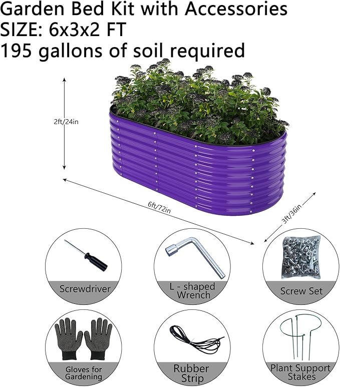 Galvanized Metal Planter Raised Garden Bed Kit for Gardening Outdoor,6x3x2ft Planter Grow Garden Box Raised Flower Bed,Long Vegetable Clearance Herb Raised Garden Beds for Container Gardening