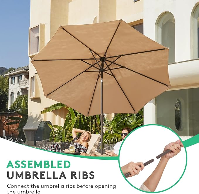 JEAREY 10FT Outdoor Patio Umbrella Outdoor Table Umbrella with Push Button Tilt and Crank, Market Umbrella 8 Sturdy Ribs UV Protection Waterproof for Pool, Garden (Beige)
