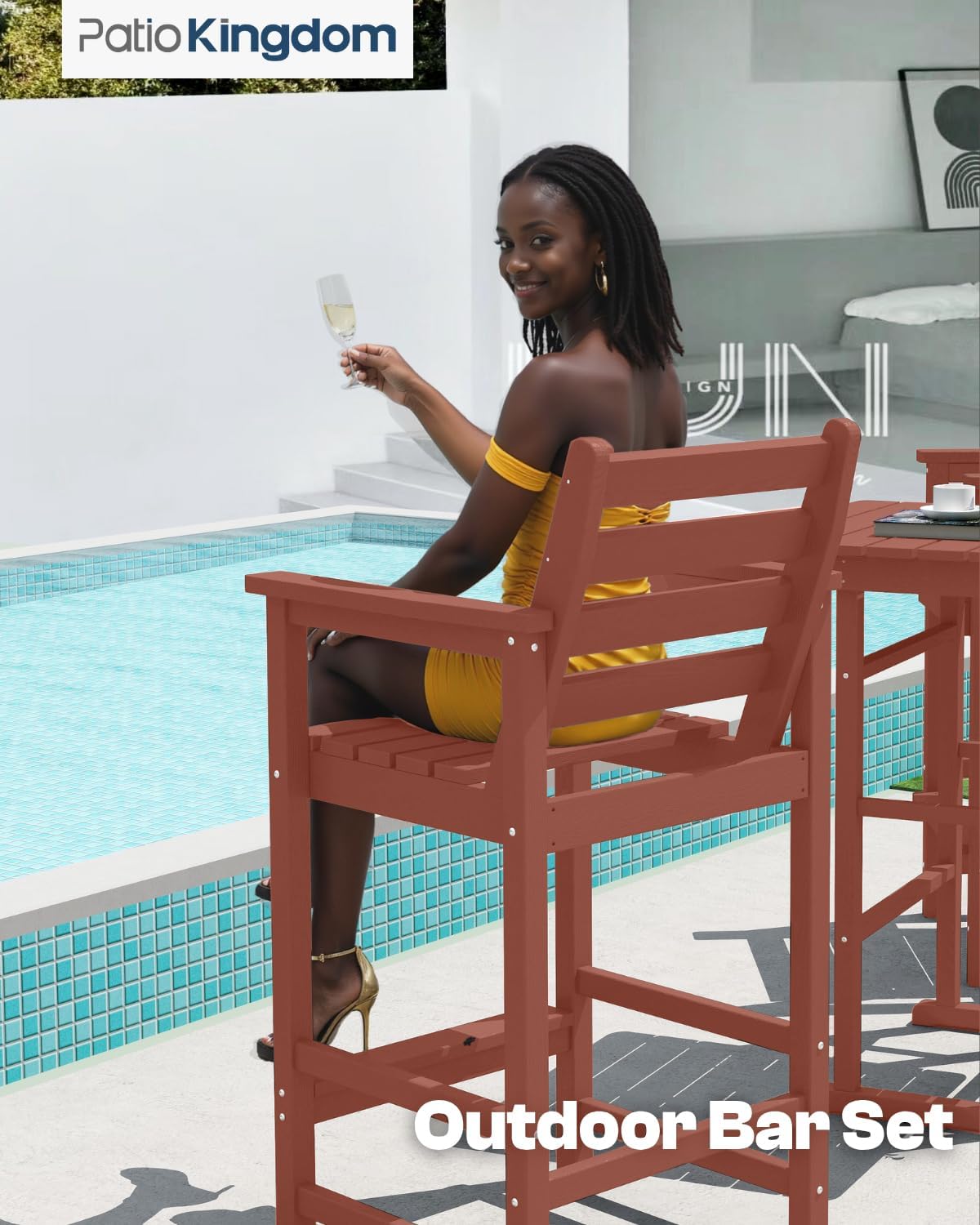 Outdoor Bar Set, 3-Piece HDPE Balcony Set with 2 Tall Adirondack Chairs and Bar Table, All-Weather Bar Height Stools for Patio, Backyard, Poolside (Terracotta)