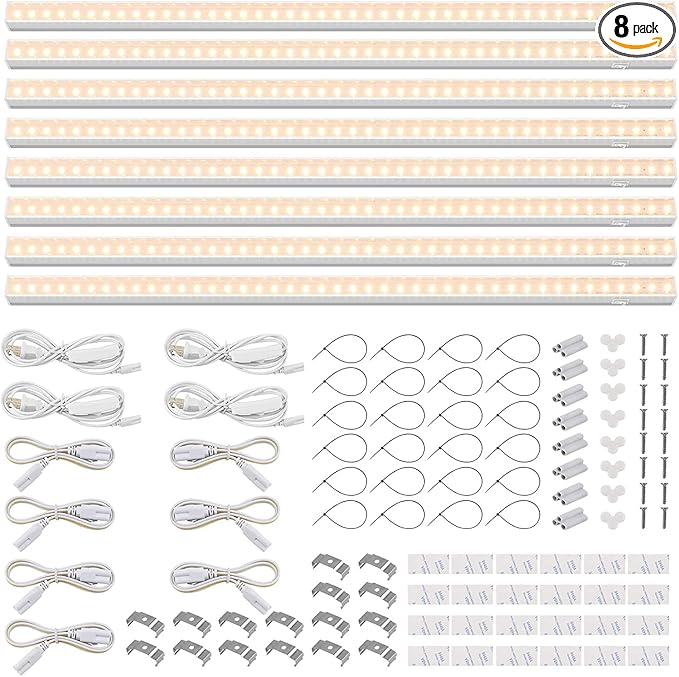 Barrina T5 Grow Lights, Full Spectrum Grow Light, 3ft 128W (8 x 16W, 800W Equivalent), LED Grow Lights for Indoor Plants, Greenhouse, Plant Grow Shelf, Plug and Play, Yellow, 8-Pack