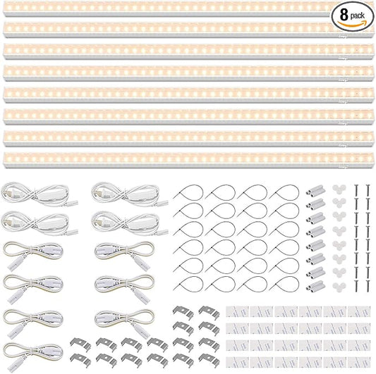 Barrina T5 Grow Lights, Full Spectrum Grow Light, 3ft 128W (8 x 16W, 800W Equivalent), LED Grow Lights for Indoor Plants, Greenhouse, Plant Grow Shelf, Plug and Play, Yellow, 8-Pack