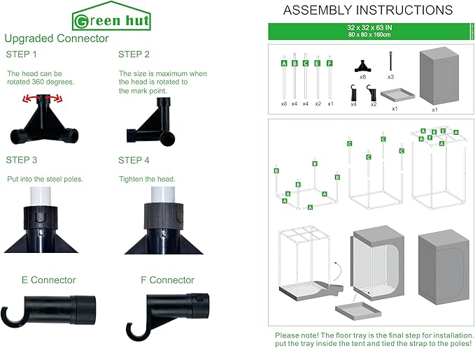 Grow Tent 32"x32"x63", High Reflective Mylar Dark Room with Observation Window, Removable Floor Tray and Tool Bag for Indoor Plant Growing 3x3