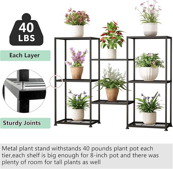 Metal Plant Stand Indoor Metal Plant Stands Outdoor Tiered Plant Shelf for Multiple Plants, 8 Tiers Plant Rack Holder Garden Shelves Flower Stand for Living Room Patio Corner (8 Tiers-A)
