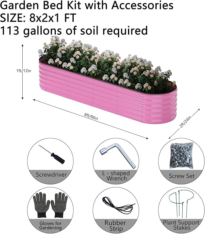 Galvanized Metal Planter Raised Garden Bed Kit for Gardening Outdoor,8x2x1ft Planter Grow Garden Box Raised Flower Bed,Long Vegetable Clearance Herb Raised Garden Beds for Gardening