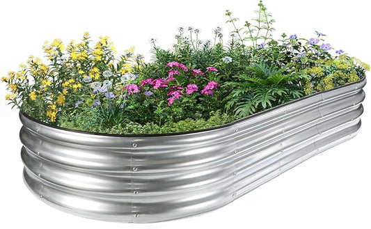 JERIA 6×3×1ft Oval Raised Garden Bed,Galvanized Raised Garden Bed Kit Outdoor Metal Gardening Planter Box for Vegetable, Fruits, Flower,Herbs