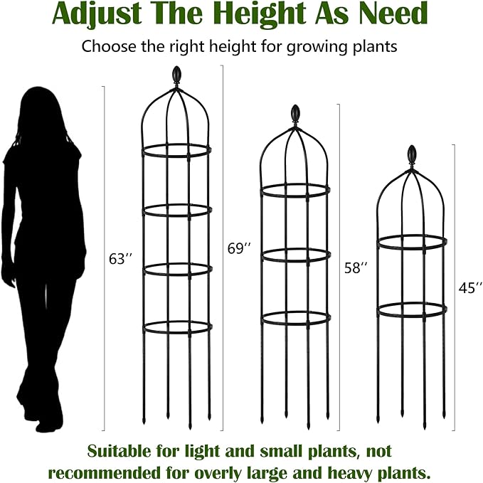 2 Pcs Garden Obelisk Trellis for Climbing Plants Outdoor 6 Ft Rose Bush Round Trellis for Pots Rustproof Metal Plant Flower Trellises for Clematis Vine Jasmine Support Outdoor Indoor
